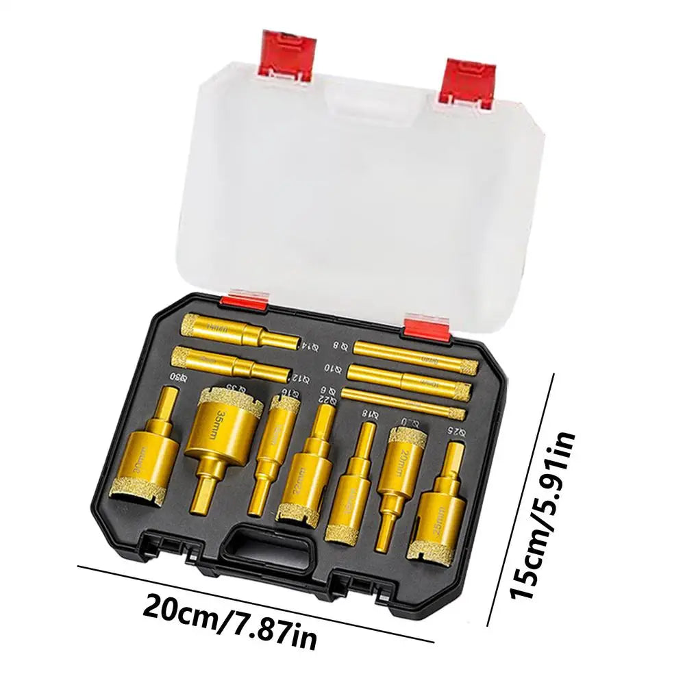 Tile Hole Saw Kit 12-Piece Drill Bit Tool Glass Hole Saw Set For Tile Ceramic Porcelain Granite Marble Stone Concrete Glass Qme China Mainland Gold