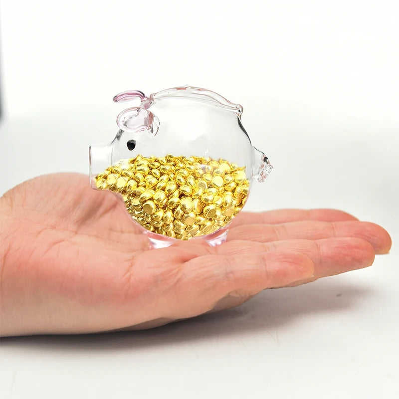 Gold Glass Pig Ornaments Portable Coin Bank Saving Box Mini Money Jar Qme