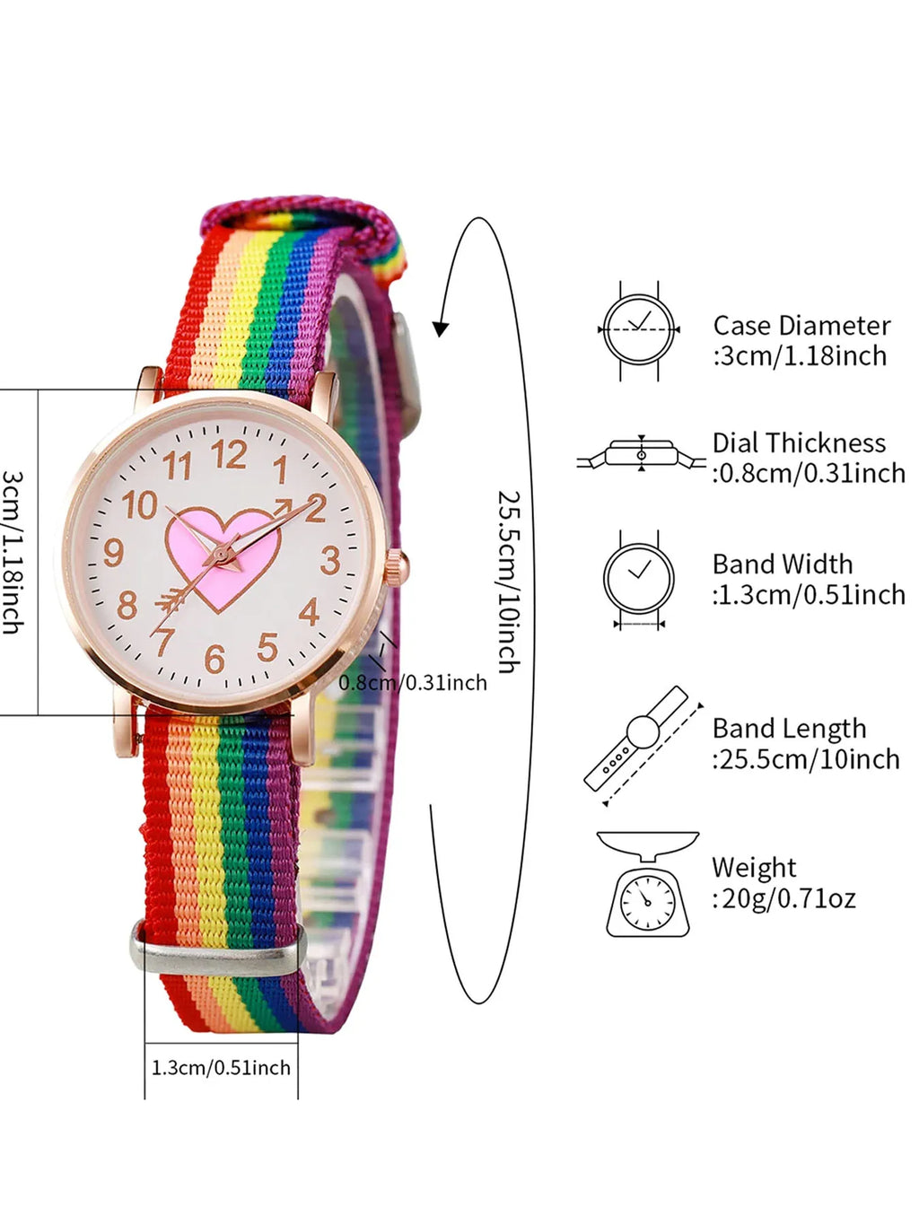 4-piece Rainbow Glow Watch for Girls and High School Students - Simple Colorful Wristwatch Qme