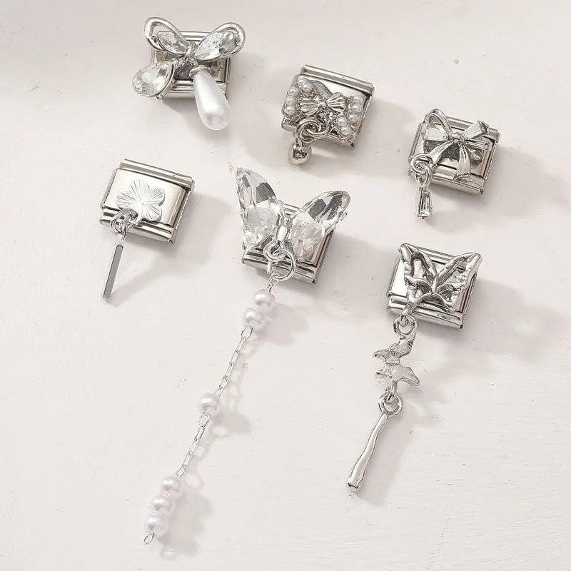 Wholesale Zircon Long Tassel Chain Pendant Series Italian Charm Links Fit 9mm Stainless Steel Bracelet Women DIY Making Jewelrys Qme