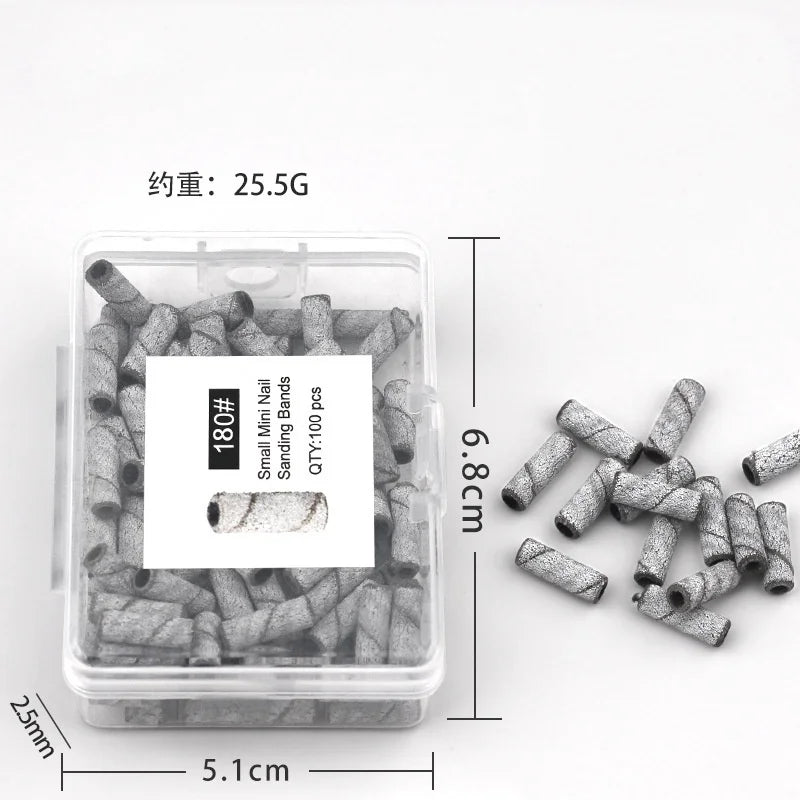 50/100Pcs 3mm Mini White Sanding Bands Stainless Steel Nail Drill Bits Mandrel Electric Manicure Accessories Tool Qme 100pcs Grits 180