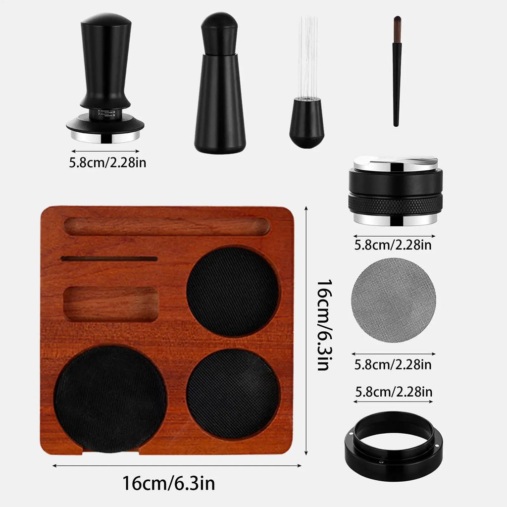 Tamper Kit 7 Pieces Universal Tamping Station Distribution Tool Coffee Distributor Accessories Kit For Home Kitchen Studio Bar Qme