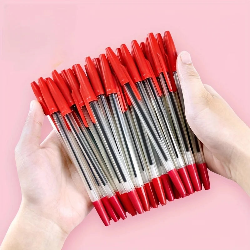 Quick Drying Black, Red, And Blue Ballpoint Pens - Polypropylene Ballpoint Pens With Adjustable Caps, Medium Tip, Smooth Writing Qme