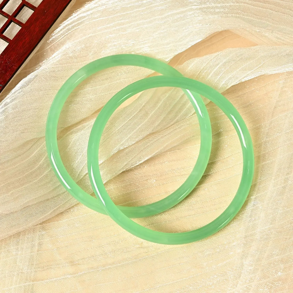 2Pcs/Set Natural Jade Solid Color Jingle Bangles Retro Simple Glass Bracelet Femme Fashion Women's Casual China Jewelry Gifts Qme