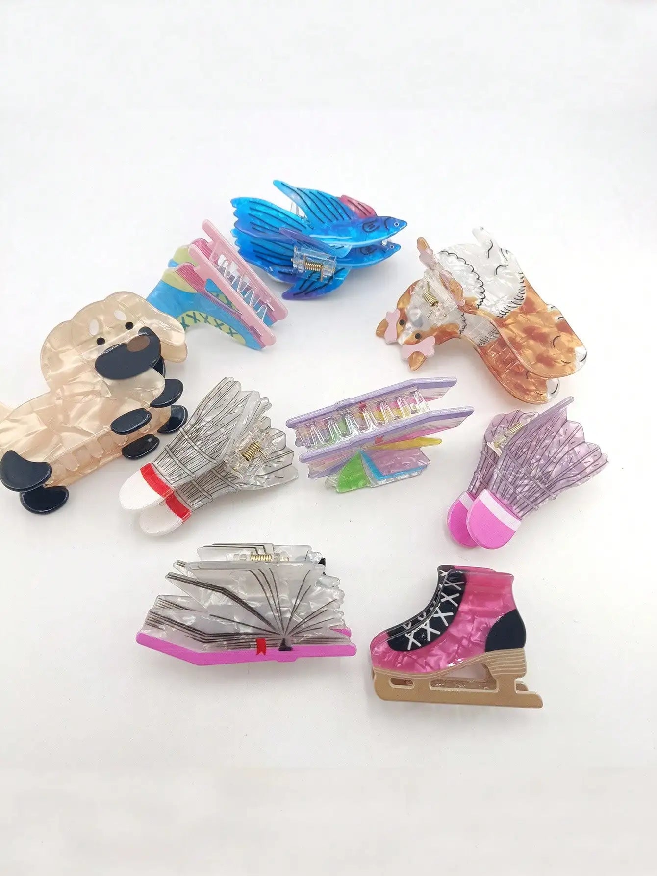 Women Dopamine Acrylic Book Hair Claw Clip Cute Cartoon Series Qme