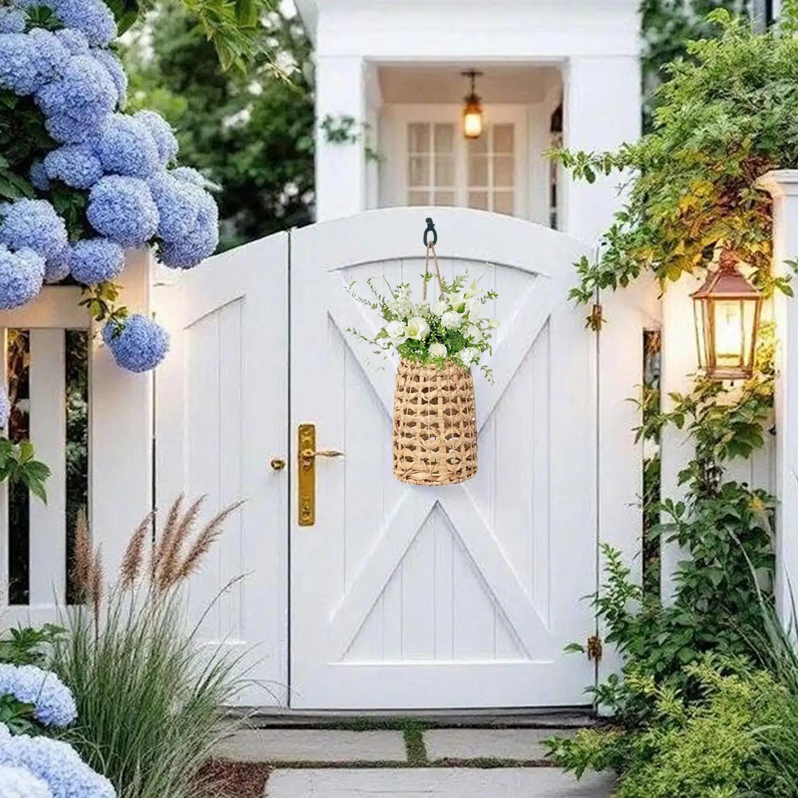Door Basket Boho Water Hyacinth Home Decor Woven Flower Kitchen Qme