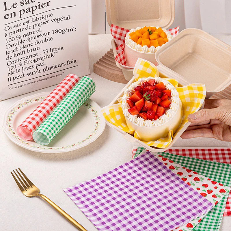 100Pcs Greaseproof Paper Liners Sandwich Wrapping Paper 7 Colors Wax Paper Sheets For BBQ Picnic Festival Party Fast Food Qme