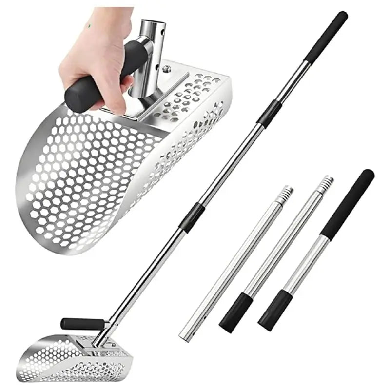 A02F-Removable Long-Handled Sand Shovel Portable Travel Beach Stainless Steel Detection Sand Shovel Screen Set Qme