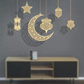 Wooden Moon Star Ramadan Ornaments Eid Mubarak Hanging Pendants DIY Islamic Muslim Festival Party Home Wall Decor Supplies Qme 6PCS