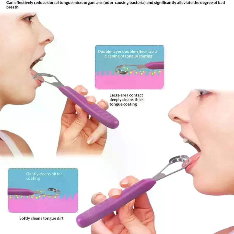 Stainless Steel Tongue Scraper Coating Cleaner Brush Oral Tool Fresh Qme