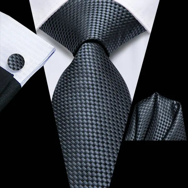 Hi-tie Plaid Mens Necktie Green Wedding Tie Men Hanky Cufflinks Qme HT-LDSN0075