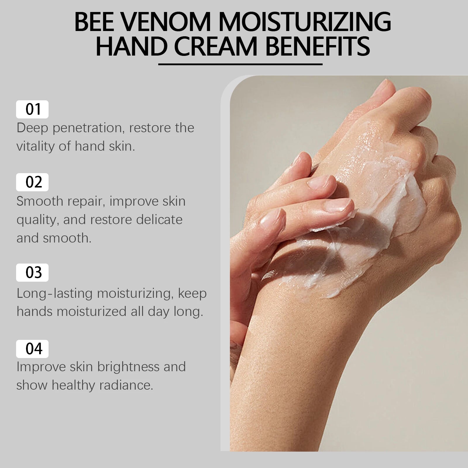 Bee Venom Hand Cream Moisturizing Anti Crack Fast Absorption Non Greasy Nourishing for Dry Cracked Skin Improve Skin Texture Qme