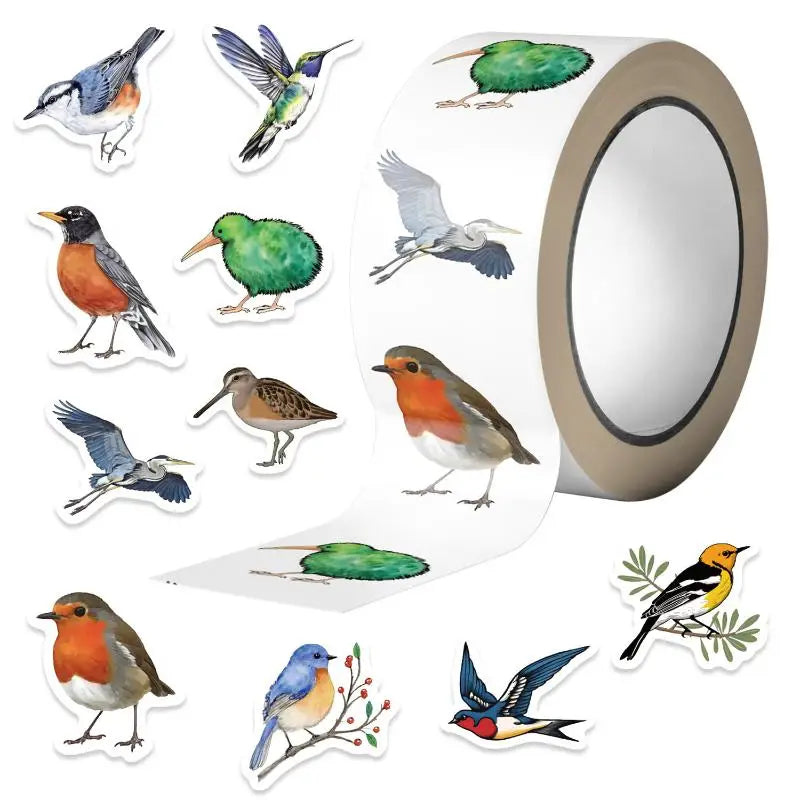500pcs/roll Bird Roll Stickers Phone Scrapbook Envelope Gift Water Cup Guitar Skateboard Notebook Waterproof Decorative Qme
