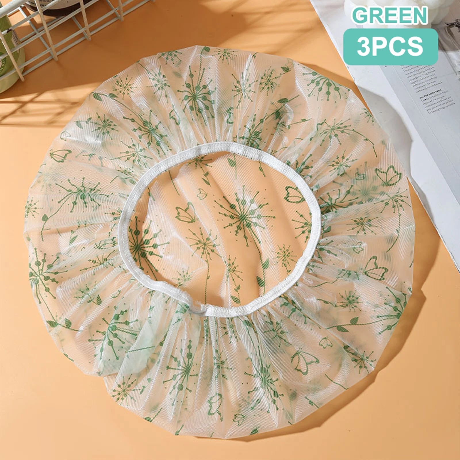 Reusable Shower Cap Elastic Band Waterproof Thicken Bathing Hat Women Qme Green