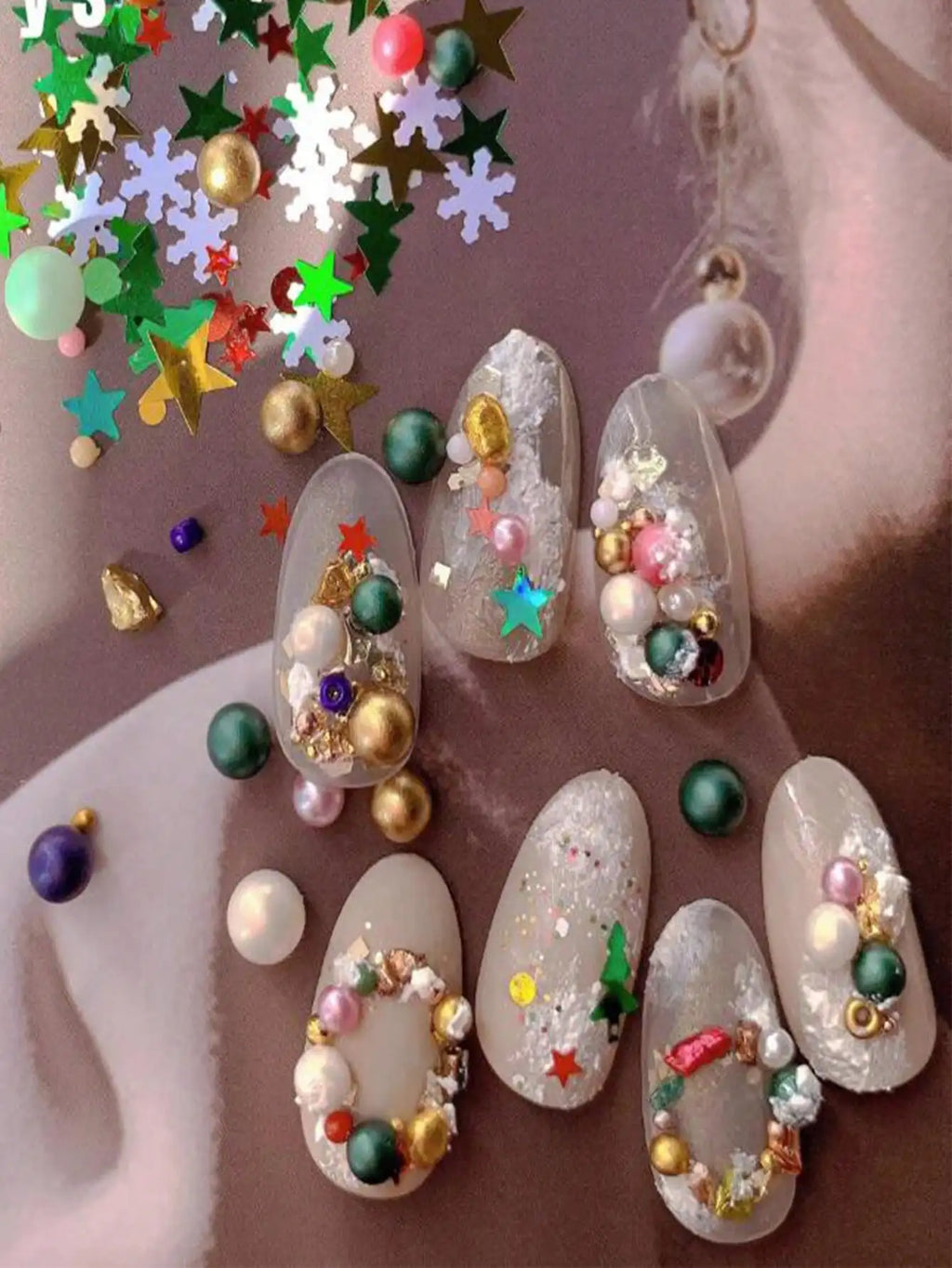 12 Grid Christmas Nail Art Flat Back Imitation Pearl Ornaments Gem Qme