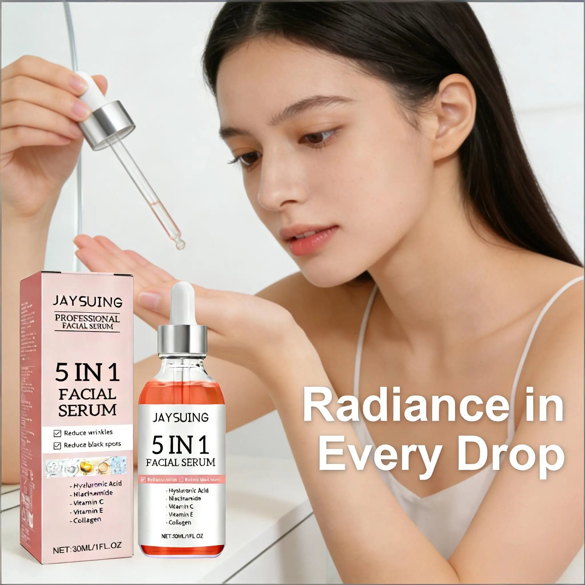 5 In 1 Facial Care Serum Brighten Skin Tone Fade Acne Scars Shrink Pores Face Moisturizing Essence Nicotinamide Brightening Oil Qme