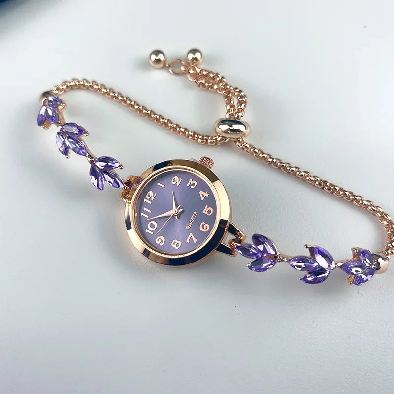 Elegant Arabic Dial Women Watches Luxury Rhinestone Bracelet Strap Ladies Quartz Watch Reloj Mujer Girls Clock Gift（Without Box） Qme