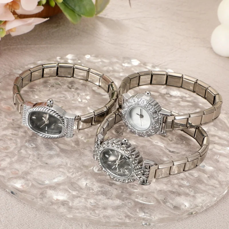 Fashion High Quality Men Women's Stainless Steel Oval Round Shiny CZ Zircon Watch Bracelet For Friend Birthday DIY Jewelry Gifts Qme
