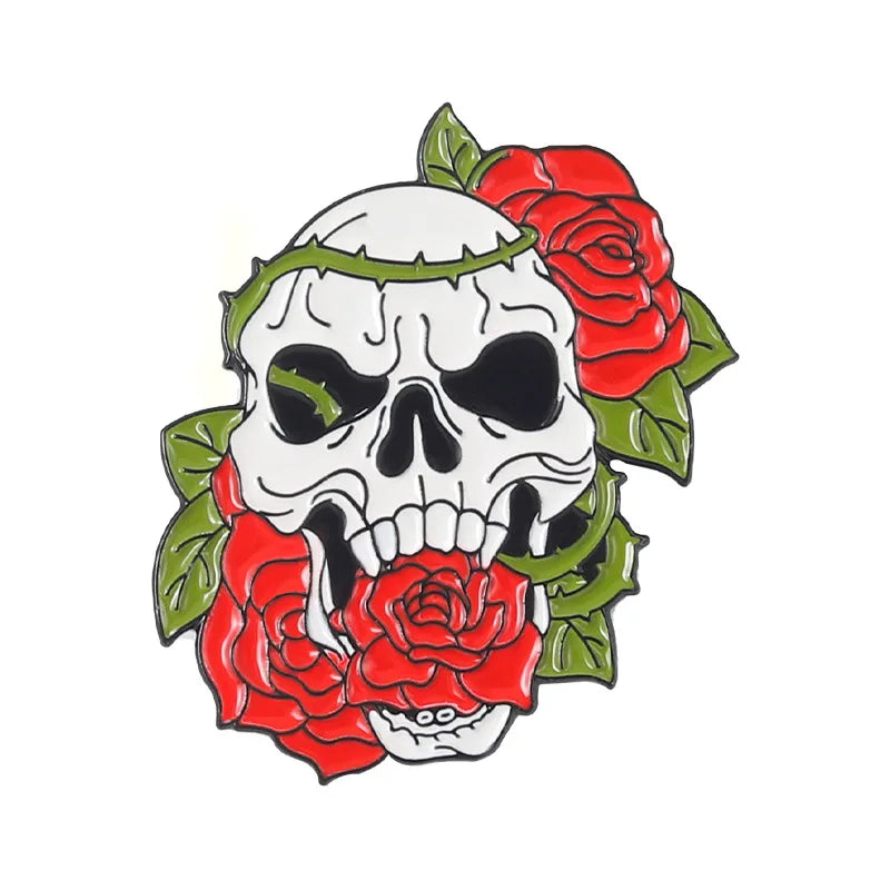 Flower Skeleton Enamel Pins Skull Badges Punk Plant Brooches Lapel Clothes Backpack Gothic Women Men Kids Jewelry Gift Wholesale Qme style 4
