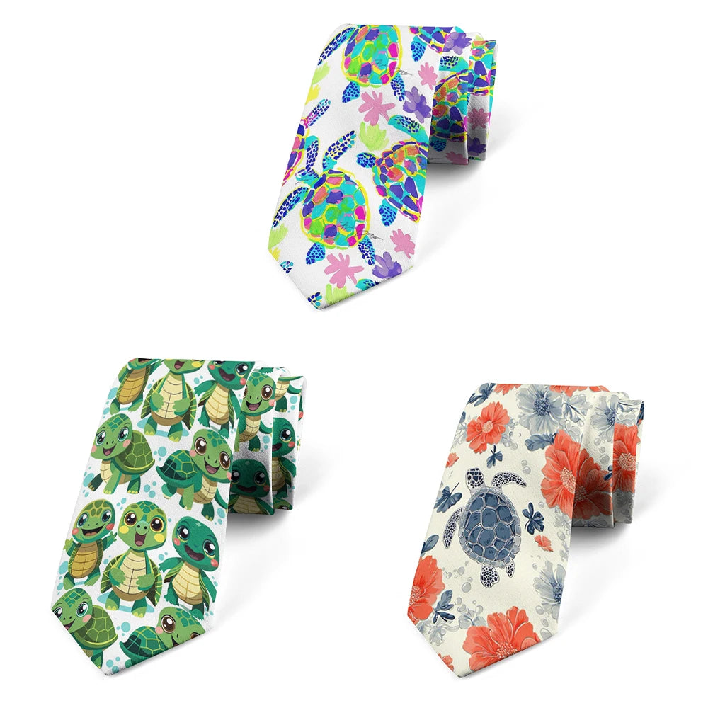 Funny Cartoon Tortoise Print Tie Unisex Fashion Business Men's Casual Qme