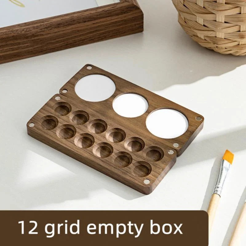 Handmade Portable Wooden Watercolor Paint Box Magnetic Suction Qme 12Grid