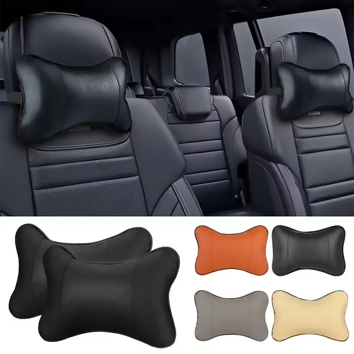 Car Neck Pillow Leather Headrests Both Sides Relieve Headaches Filled Qme