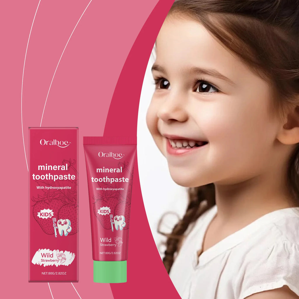 Oralhoe Kids Toothpaste Clean Teeth Whitening Night Teeth Protection Strawberry Flavor Mineral Toothpaste with Hydroxyapatite Qme