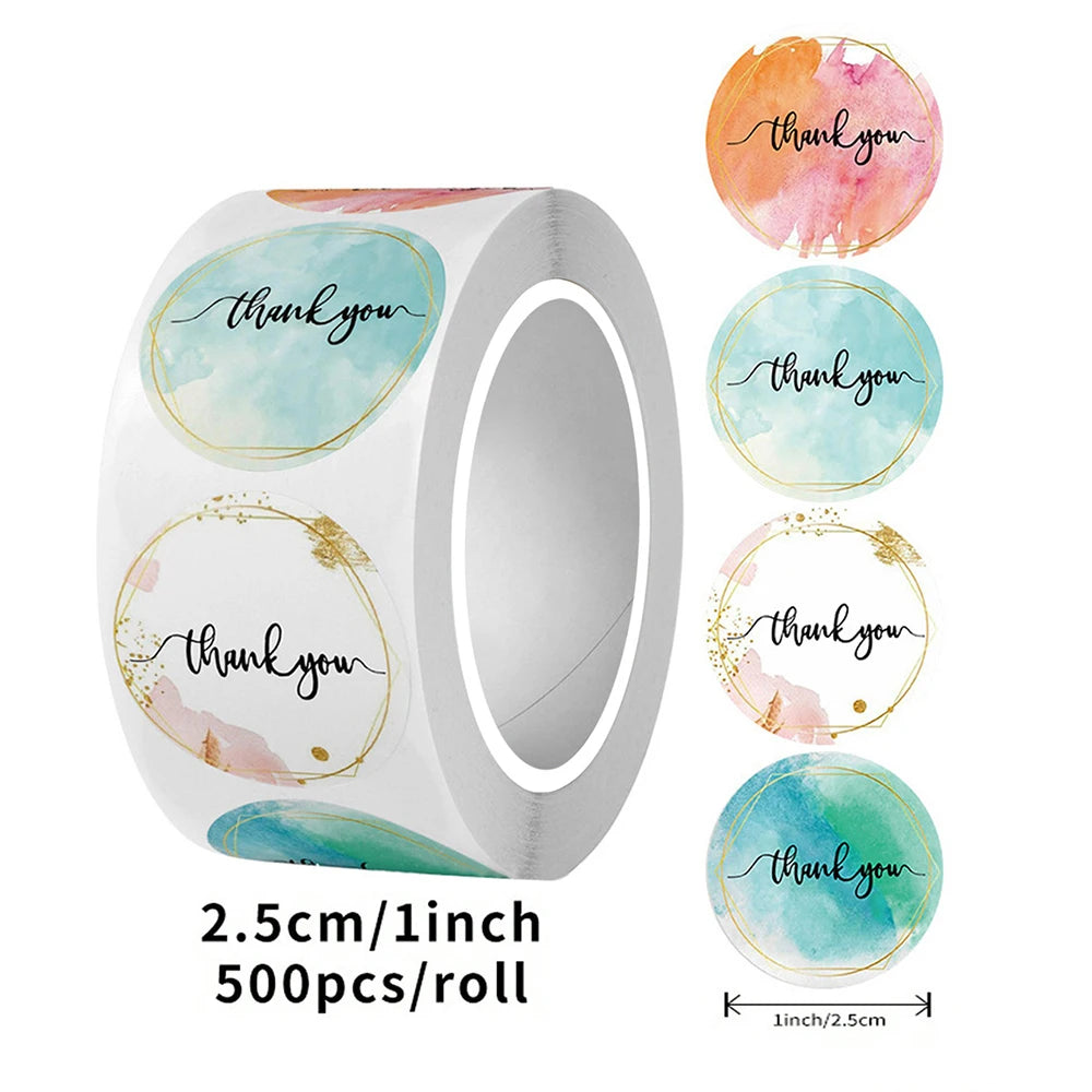 500pcs/Roll Thank You Stickers 2.5cm Cute Pink Gold Labels For Small Business Or Wedding Gift Decor Stationery Packaging Sticker Qme