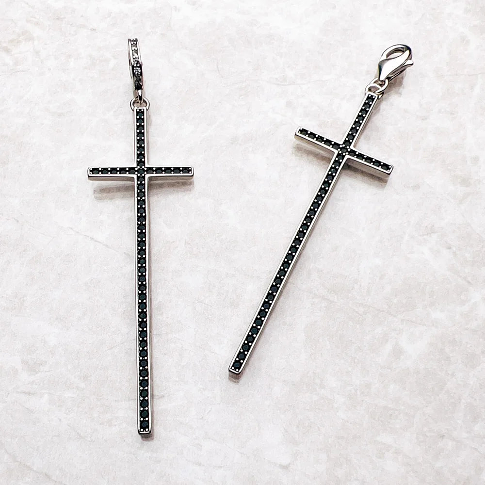 Black Cross Charm Pendant Brand New Fine Women Men Jewelry 925 Sterling Silver Vintage Faith Gift Qme