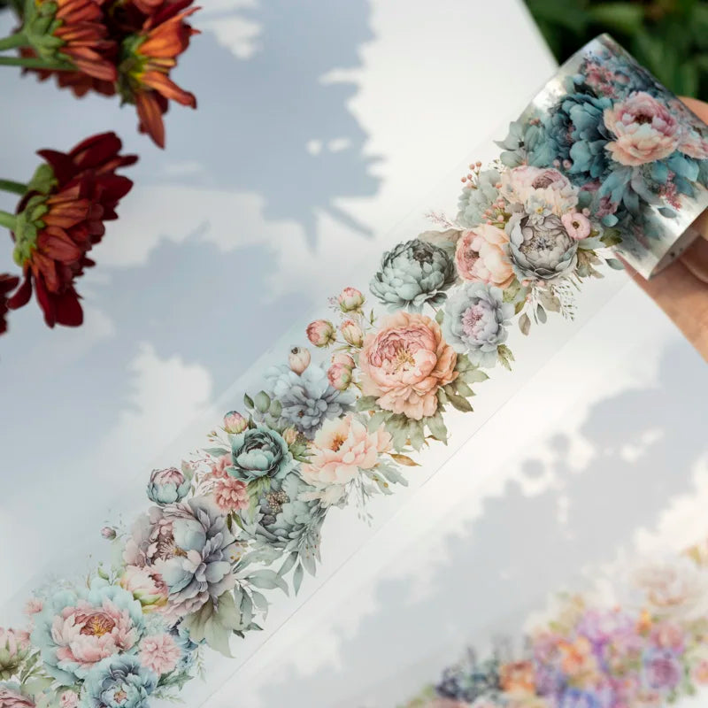 PET Tape flower Pattern Self-Adhesive Tape Sticker Decorative Masking Tape DIY Craft Decorative Tape For Scrapbooking Decoration Qme