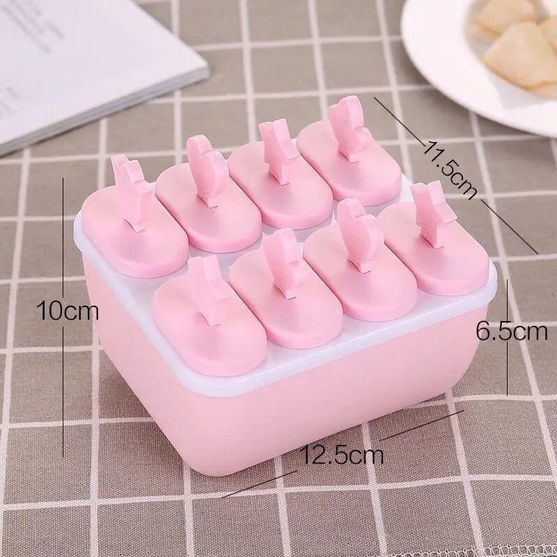 8 Hole Plastic Ice Cream Mold Reusable Stick Chocolate Dessert Easy Qme Pink