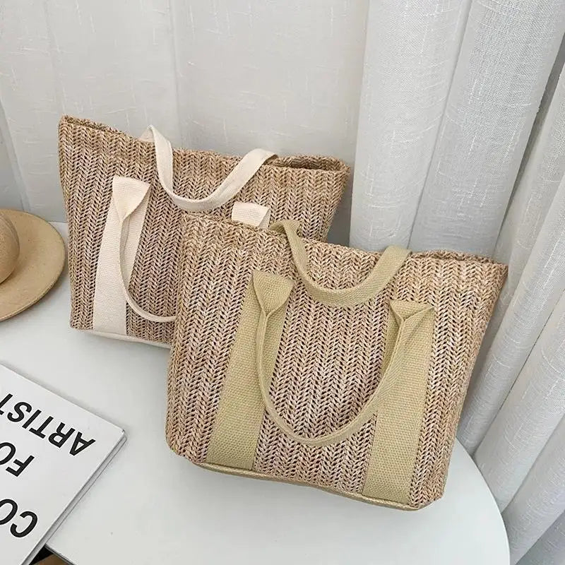 Handwoven Straw Shoulder Crossbody Bag Large Capacity Summer Women Qme