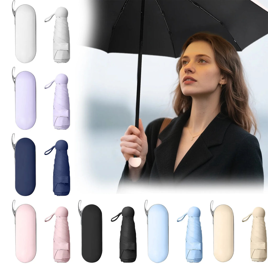 Portable 5 Fold Sunny and Rainy Umbrella Solid Plastic Folding Capsule Umbrella Mini Outdoor Sports Travle Protable Umbrella Qme