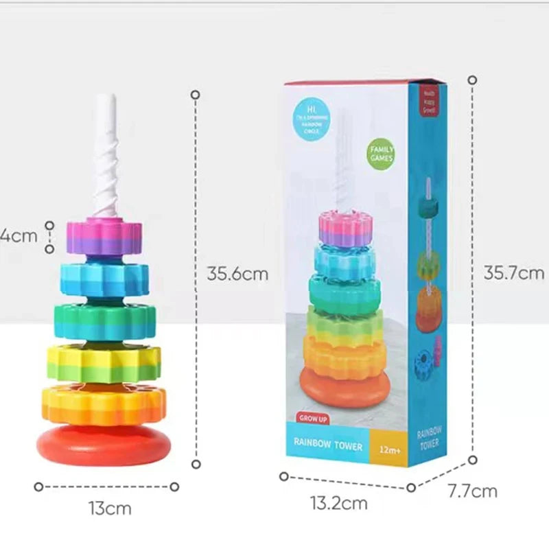 Montessori Rotating Rainbow Tower Baby Stacking Puzzle Toys Safety and Environmental Protection Colored Children's Toys Boy Girl Qme 5 Layers