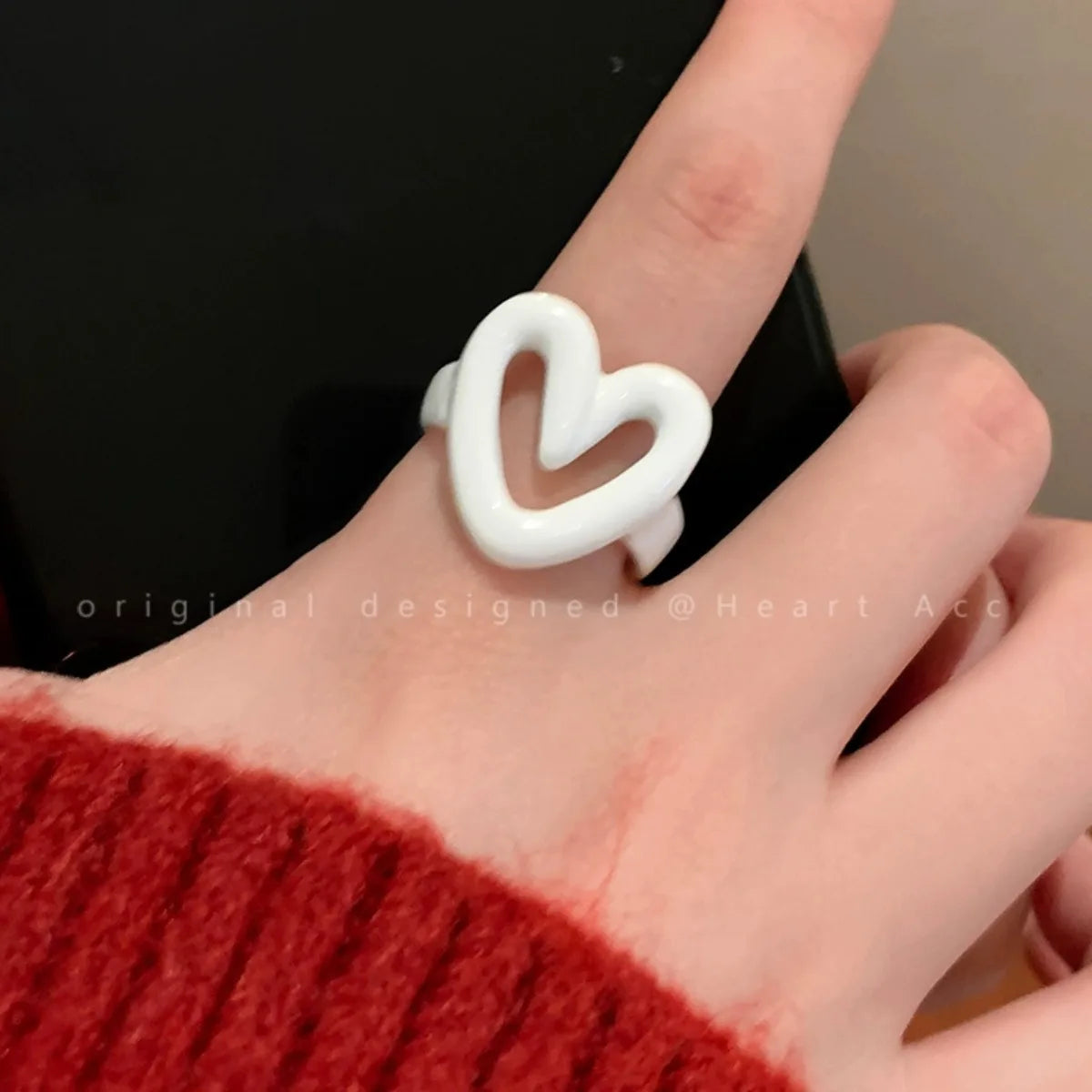 White Red Enamel Heart Sweet Ring Trendy Geometric Dripping Oil for Women Girls Funny Y2K Rings Festive Jewelry Gift Wholesale Qme