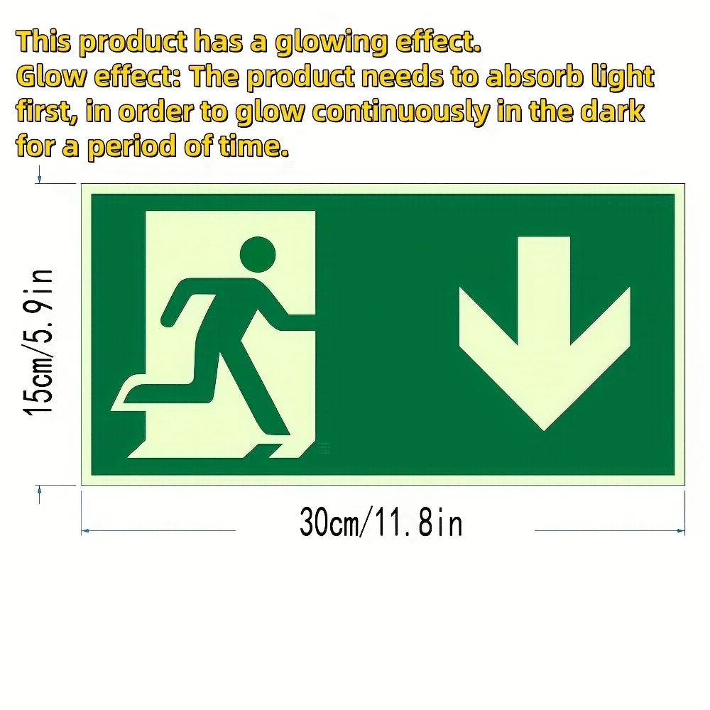 1 Luminous Exit Sign - Emergency Evacuation Safety Wall Decal, Photoluminescent Fire Evacuation Indicator with Green Border and Qme
