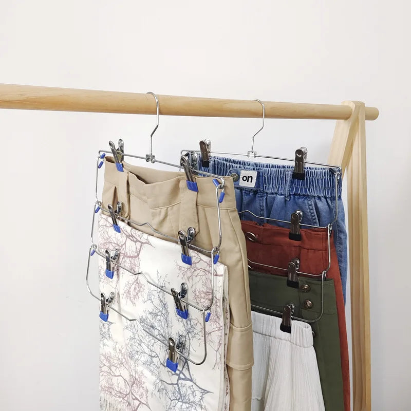 Multi-Functional Home Non-Slip Metal Pants Rack New Creative Stainless Steel Seamless Hanger Simple Storage Skirt Rack Qme