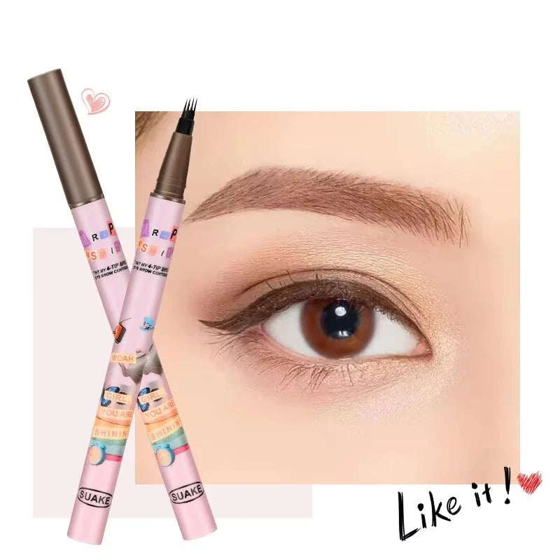 4 Colors Eyebrow Pen Waterproof 4 Fork Tip Eyebrow Tattoo Pencil Cosmetic Long Lasting Natural Dark Brown Liquid Eye Brow Pencil Qme