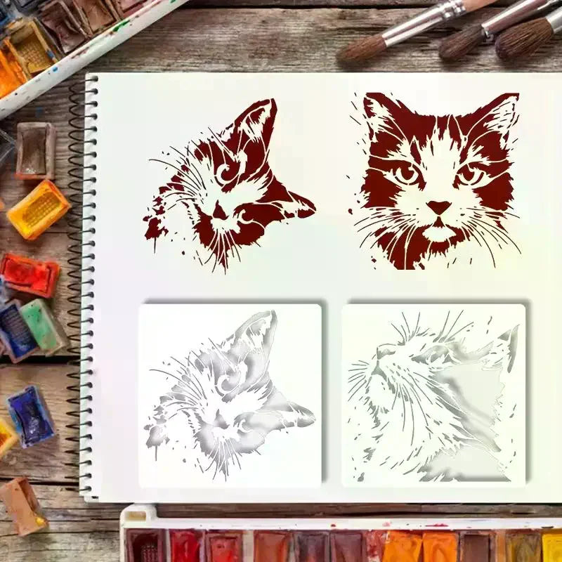 Cat Painting Stencils Reusable Hollow DIY Molds Cute Kitten Pattern Qme