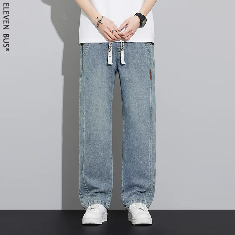 Summer work jeans men's street fashion denim jogging pants men's loose harem jeans, loose straight wide-leg jeans Qme