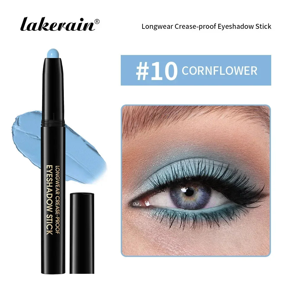 Matte Blue Eyeshadow Stick Pencil Waterproof Monochrome Glitter Pearly Eyeshadow Makeup Soft Natural High Pigmented Long-Lasting Qme 10