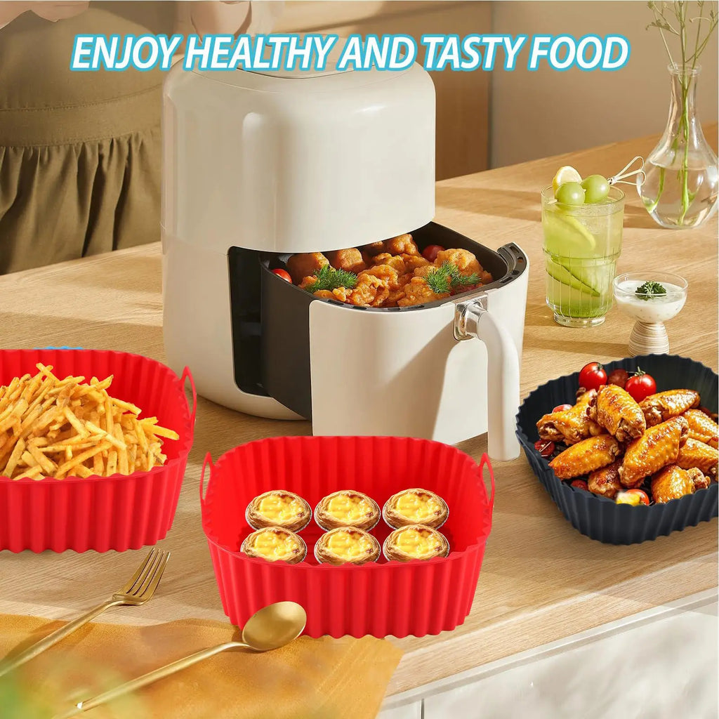 Silicone Basket for Air Fryer Square Air Fryer Oven Plate Non-stick Baking Tray Kitchen Cookware for Pizza Roasting Apartment Qme
