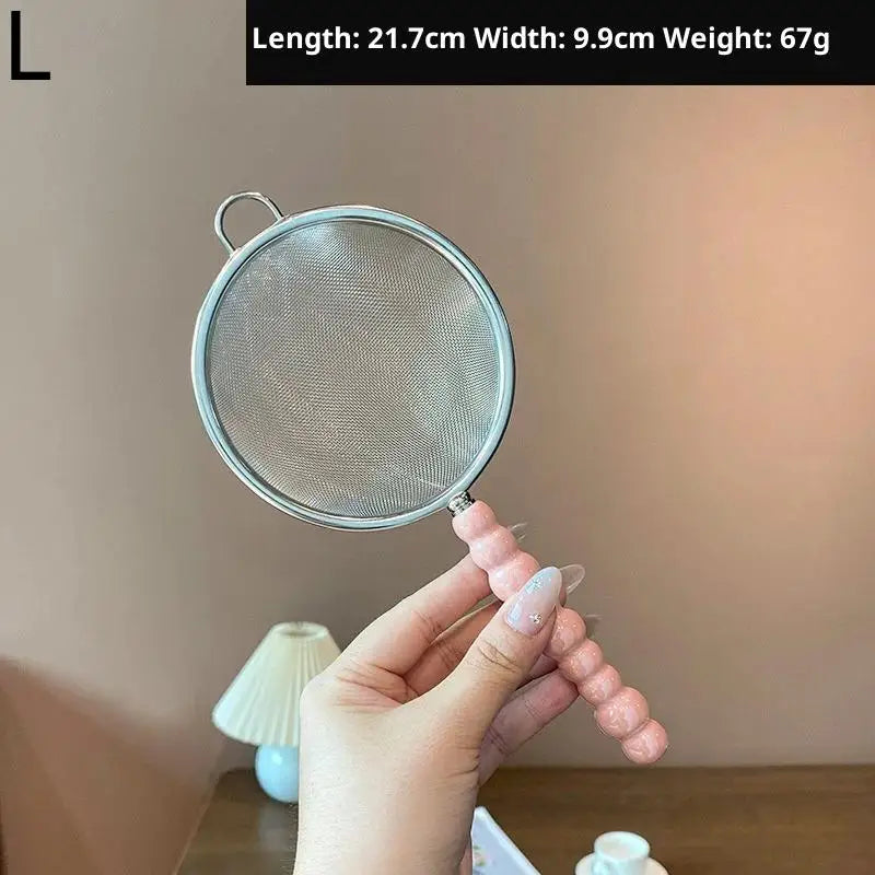 Tea Strainer Pearl Ceramic Handle Stainless Steel Fine Leak Mesh Qme Pink L