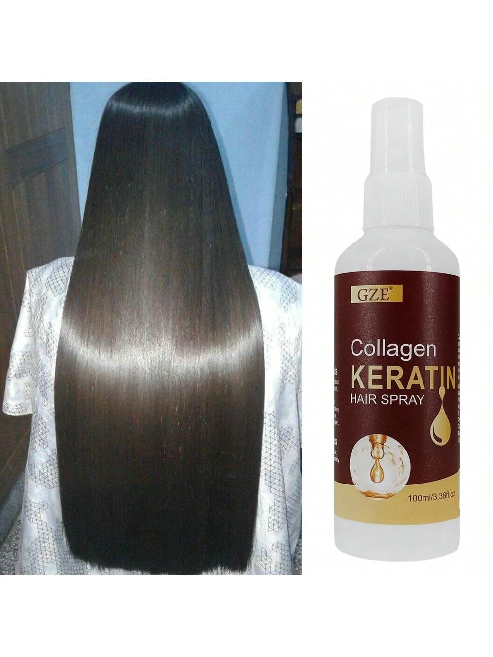 GZE Collagen Keratin Hair Spray | Heat Protectant Spray for Hair Detangler & Shine Spray | Frizz Control, Repairs Damaged Hair Qme