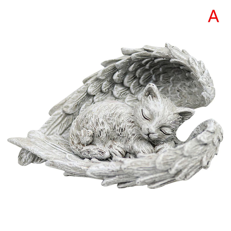 Mini Pet Cat Dog Angel Statue Resin Sleeping Sculpture Memorial Qme A