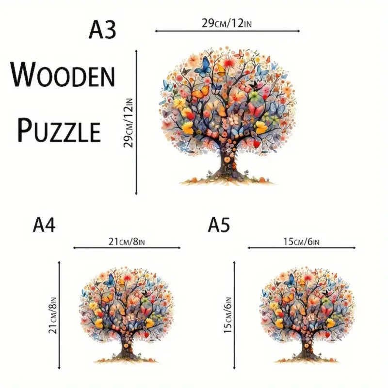 Wooden Animal Puzzle Irregular Life Tree Design Eco-friendly DIY Qme A4