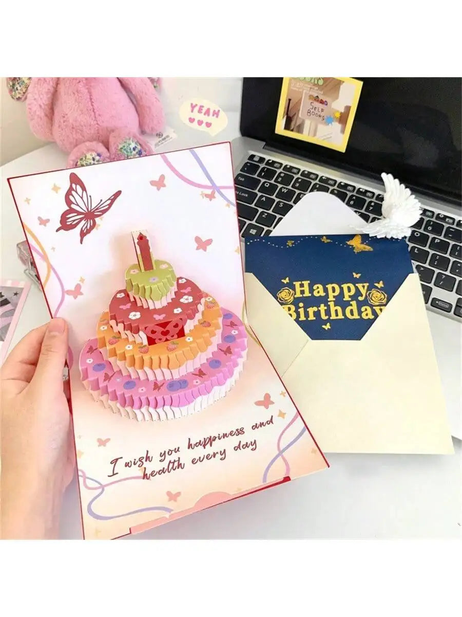 3D Pop Up Birthday Cards Butterfly Cake Design Greeting Laser Cut Qme