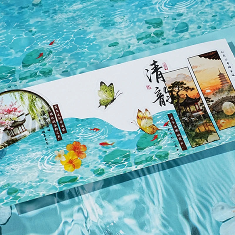Dreamy Water Wave Base Tape, Summer Ocean Sparkle Long Roll Tape for Junk Journal and Notebook Decoration Qme