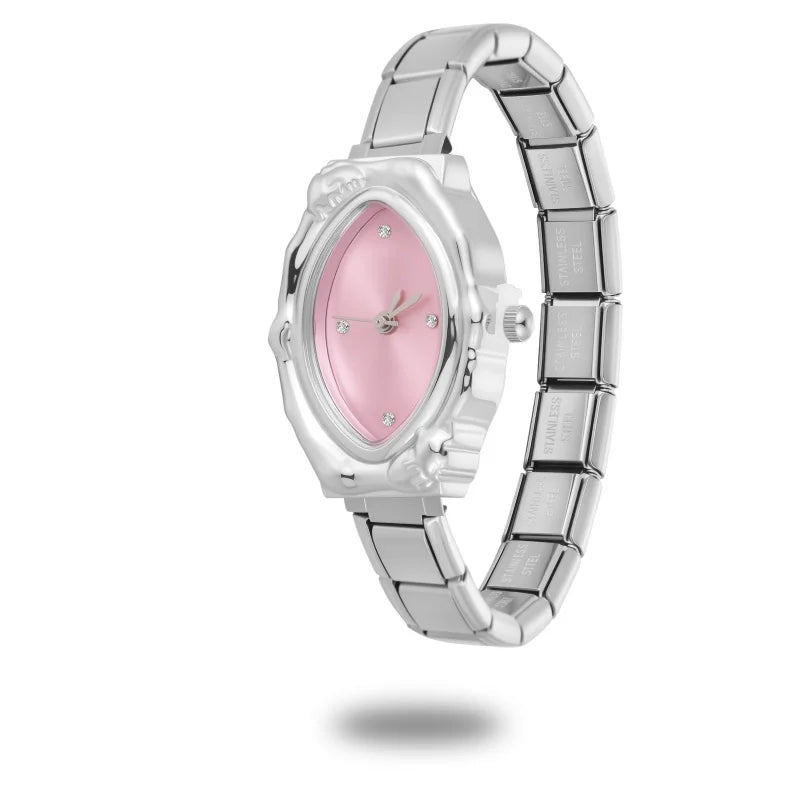 2026 1PC Women's DIY 9mm Width Italian Elastic Charm Stainless Oval Zircon Watch Bracelet Bangle For Party Friend Jewelry Gifts Qme S 40
