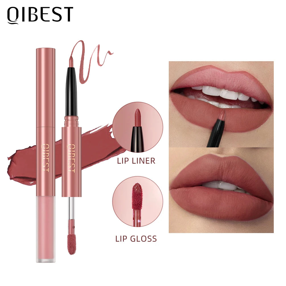 2 In 1 Double-end Lipgloss Lipliner Moisturizing Lipgloss Waterproof Long Lasting Matte Lip Liner Pen Makeup Lipliner 6 Colors Qme